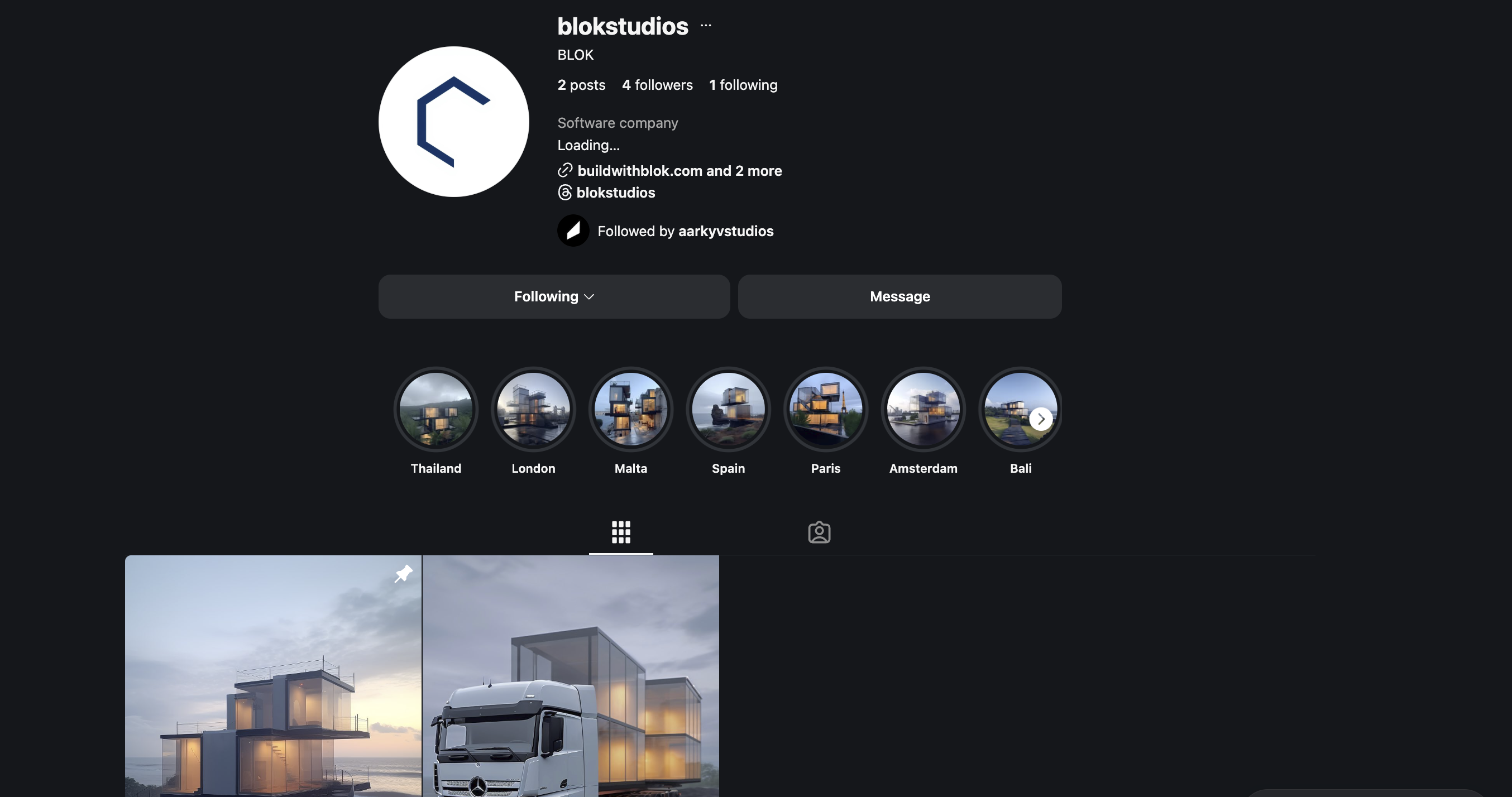 Instagram page keeping a log of my travels with BLOK renders